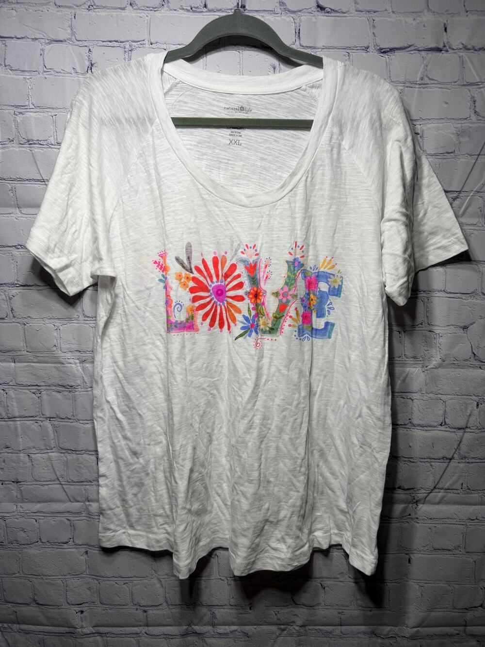 Natural Life "LOVE" Spell Out Short Sleeve Tee White Sz XXL NWOT